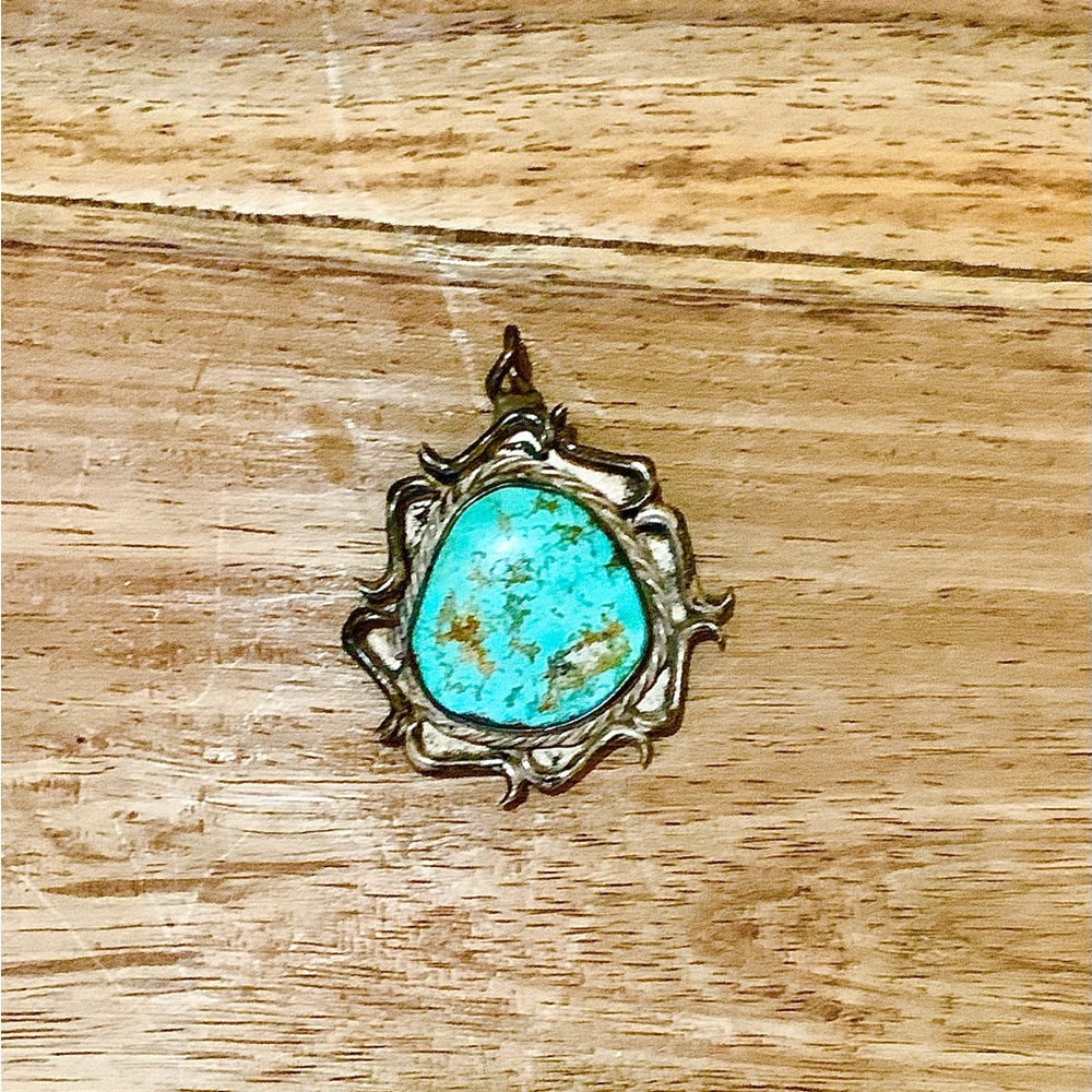 Vintage Native American Navajo Old Pawn Sterling Silver & Turquoise Pendant